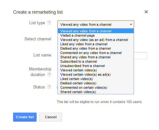 adwords for video remarketing options